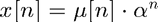 $x[n] = \mu[n] \cdot \alpha^n$